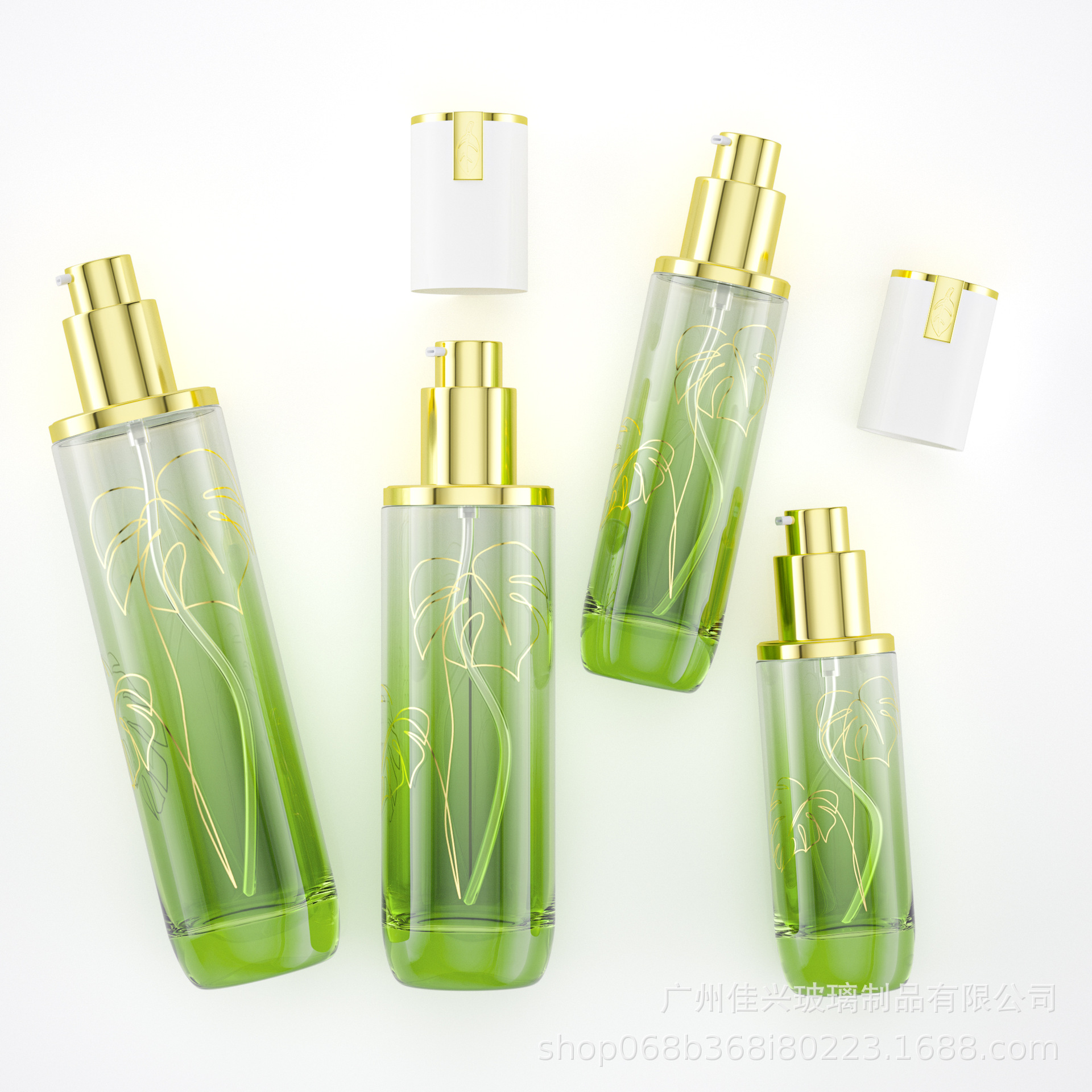 国风小清新竹绿色瓶套装玻璃瓶避光包装化妆品120ml水乳霜 分装瓶