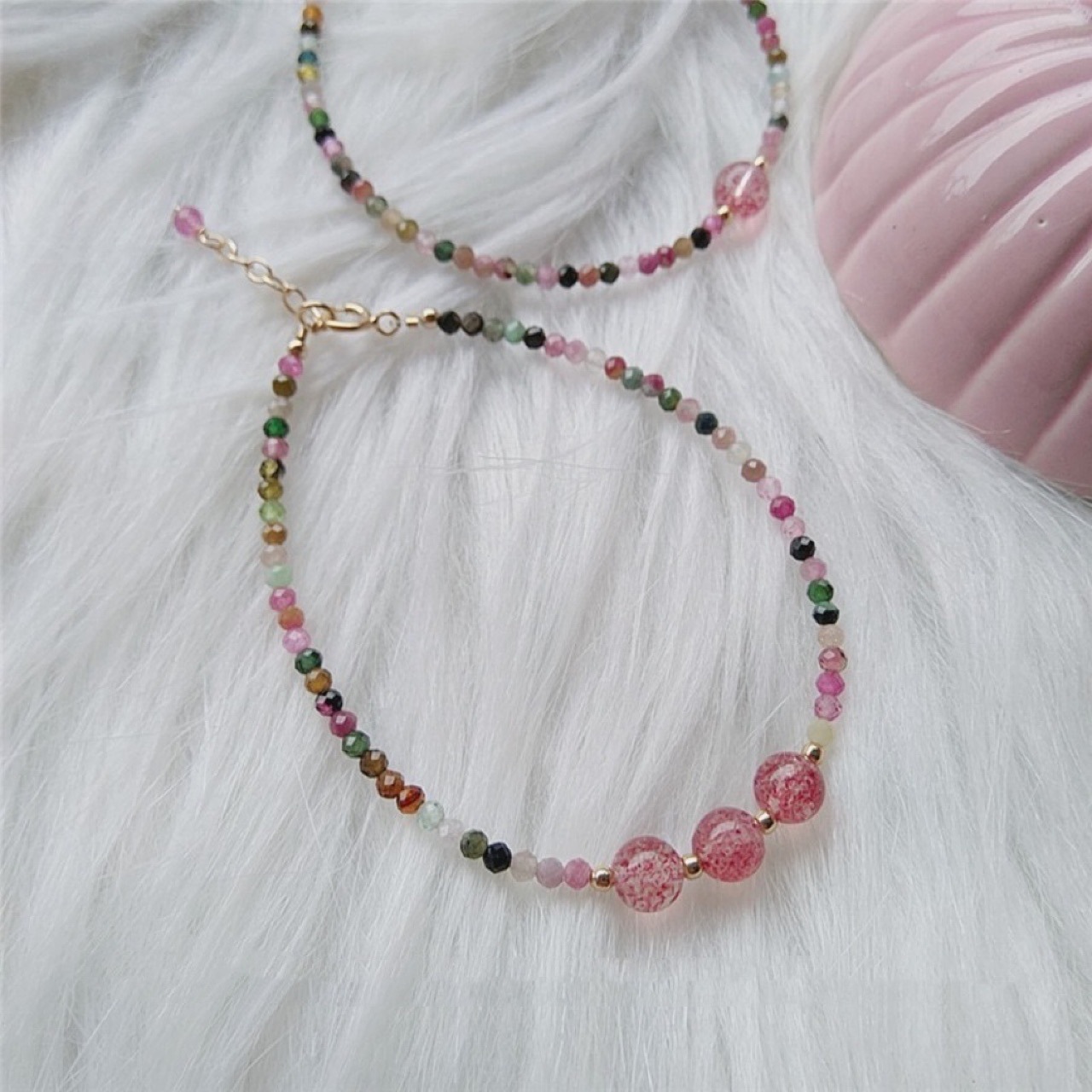 New Extremely Fine Bracelet Strawberry Quartz Candy Tourmaline Crystal 14K Gilded Bracelet Female Fresh Sweet Style Gift