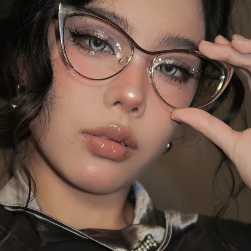复古金色三角猫眼素颜显气质平光镜可配近视度数防蓝光眼镜女欧美