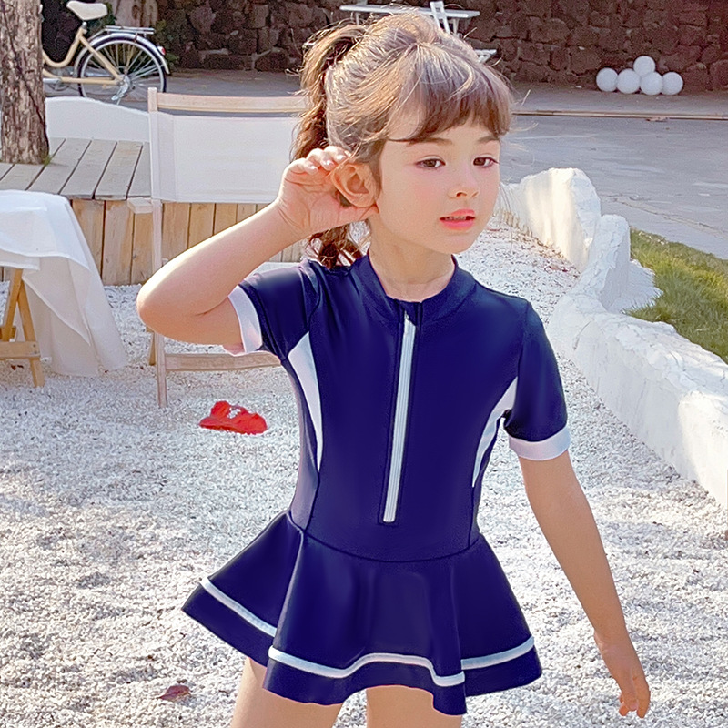 厂家直销新款儿童泳衣女童休闲运动中小童女宝宝裙式连体儿童泳装