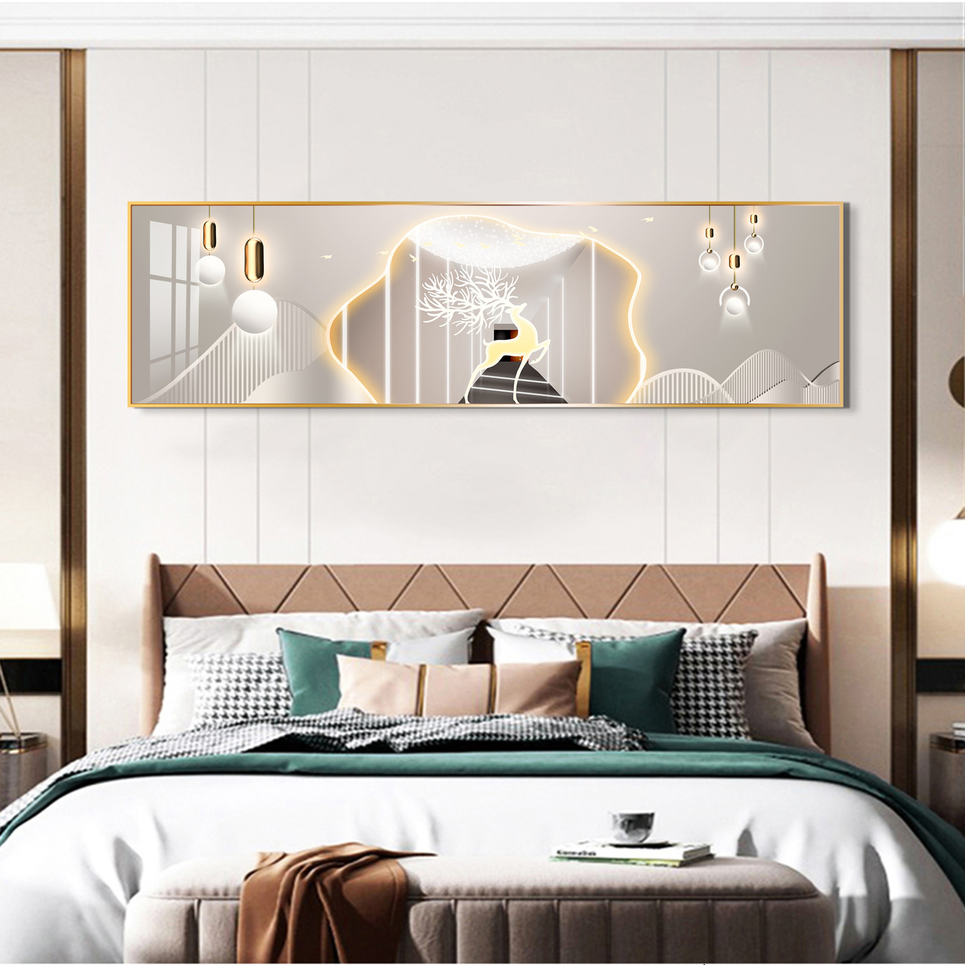 现代简约创意艺术客厅壁画主卧床头挂画北欧卧室房间墙画壁画横幅