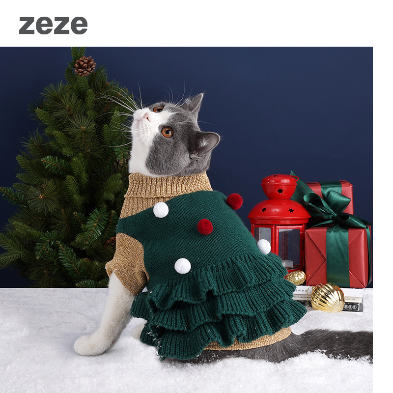 zeze圣诞树裙子圣诞节猫咪衣服秋冬宠物服装无毛猫冬装圣诞节限定