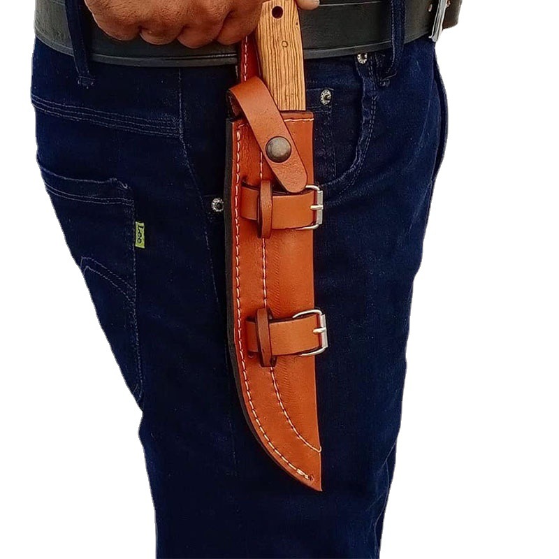 刀套复古皮革刀鞘棕色真皮侧拉刀鞘户外野营便携式刀套刀具保护套