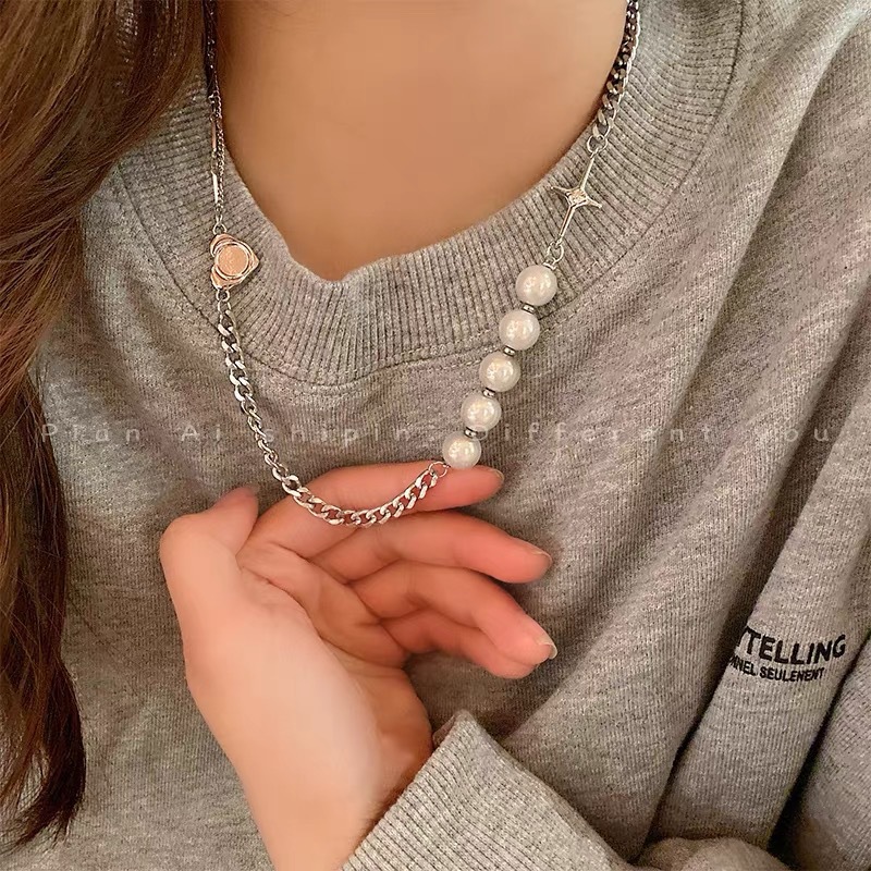 Sweater Chain High-Grade Women's All-Matching Long Pearl Necklace Women's Titanium Steel Necklace Non-Fading Niche Accessories New