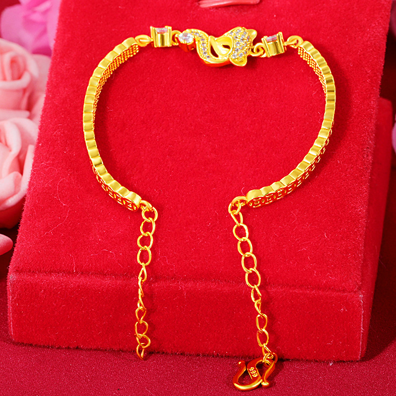 跨境沙金泰国金女古巴链镶锆石狐狸手链 黄铜镀24k金wish热卖