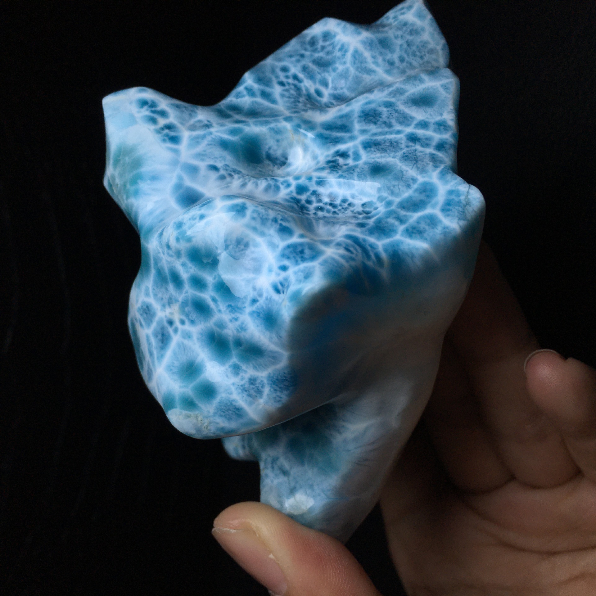 天然海纹石拉利玛摆件,一物一图, 重:402.