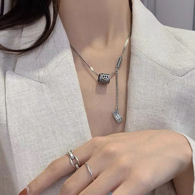 s925纯银金币财源滚滚项链女韩版锁骨链网红简约气质钱币泰银项链