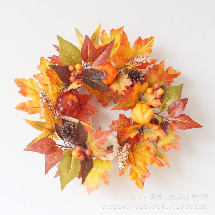 Cross-Border Supply Halloween Wreath Autumn Simulation Pumpkin Berry Leaf Door Wreath
