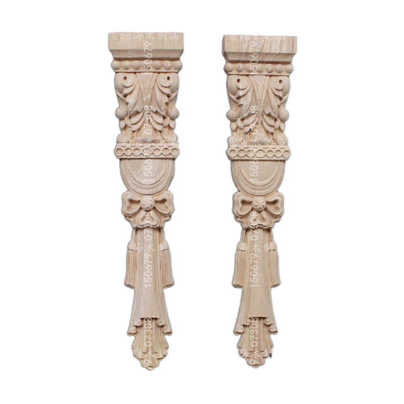 木雕东阳欧式家居饰品雕花柱头实木壁炉橱柜竖花罗马柱装饰