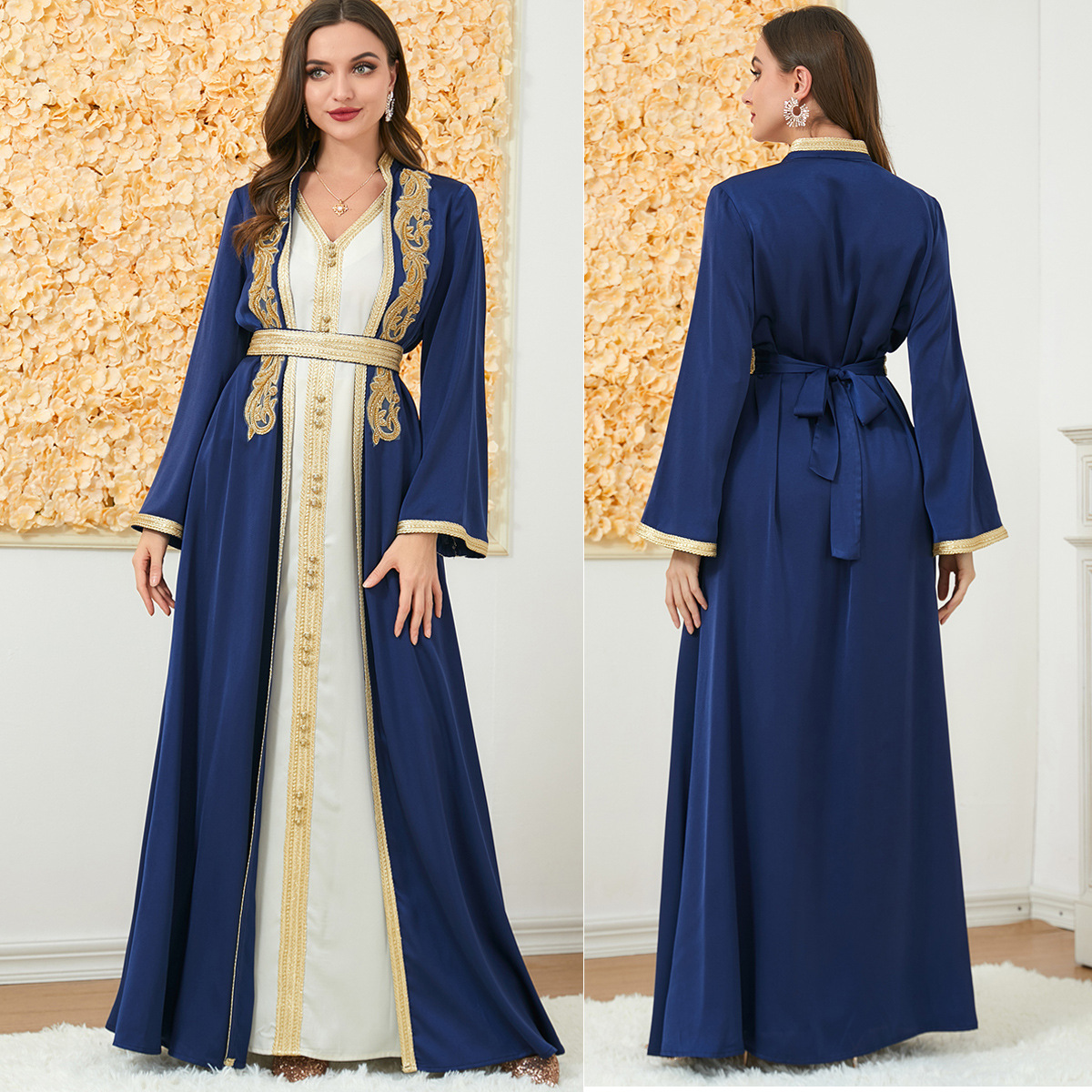 3189muslim Dress New Autumn and Winter Women's Clothing Wear Foreign Trade Two-Piece Long Dress Cross-Border Long Sleeve Dress