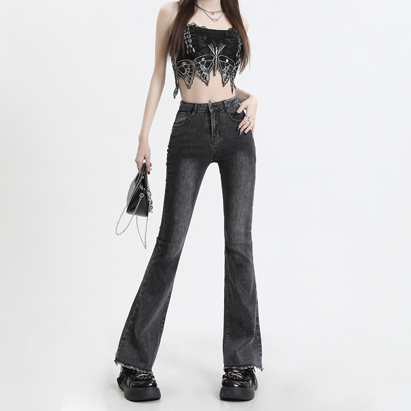 Jeans for Women 2023 Summer New High Waist Stretch Korean Style Loose Slimming and Wide Leg Frayed Flared Pants