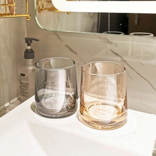 耐热彩色玻璃水杯创意漱口杯透明家用炫彩收口团购批发三色玻璃杯