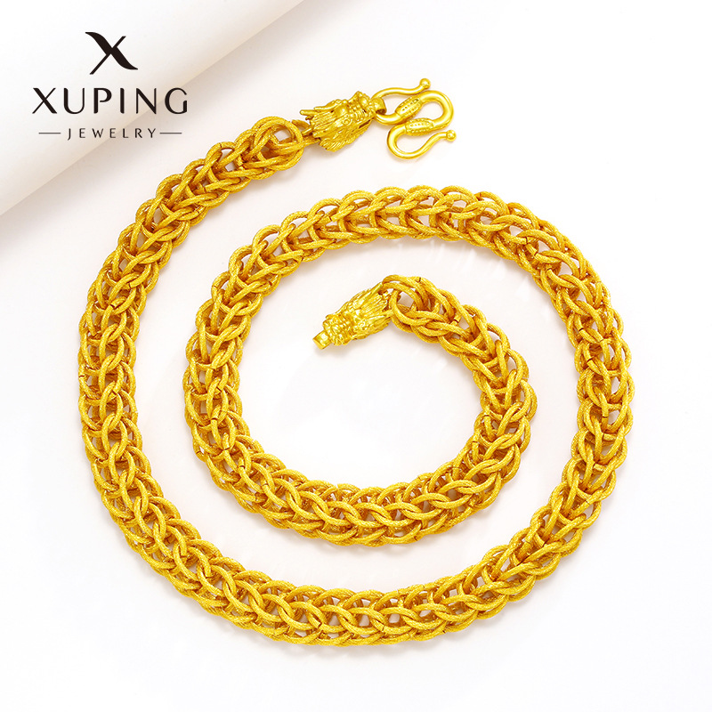 xuping jewelry alloy gold-plated handsome keel chain men‘s double chinese dragon heads necklace men‘s domineering big chunky chain necklace choker