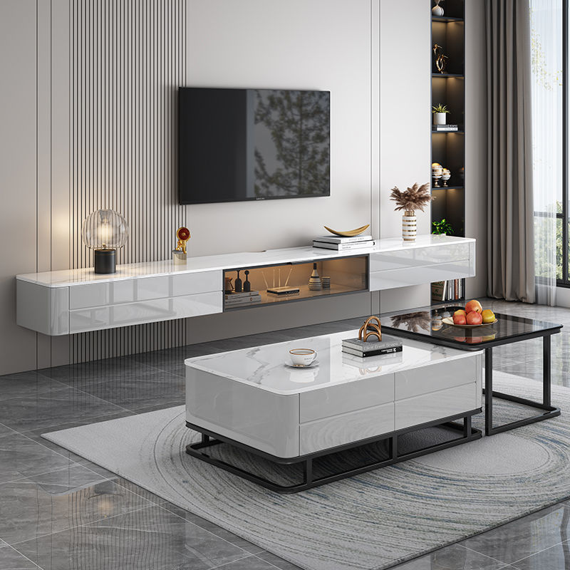 意式轻奢岩板悬空电视柜现代简约悬挂客厅墙柜壁挂电视柜茶几组合