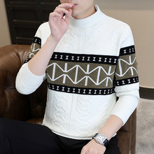 东南亚跨境外贸代发2025秋冬新款男士加厚潮流针织衫个性图案毛衣