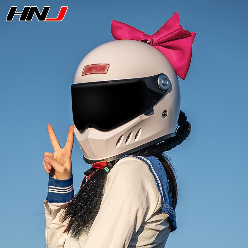 来梦学姐同款复古电动摩托车头盔蝴蝶结爆音少女可爱女骑机车全盔