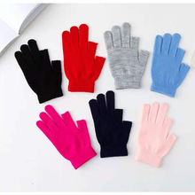 露二指手套男女士冬季保暖办公学生写字可爱成人漏指头可触屏手套