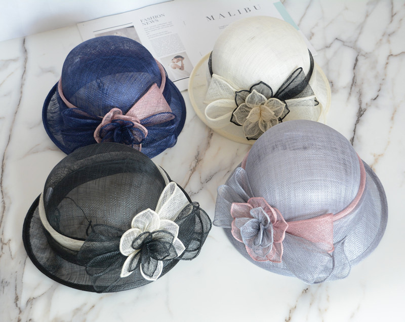 华巧 英伦女王风麻纱帽 复古卷边 帽檐遮阳时装帽夏日防晒帽子女