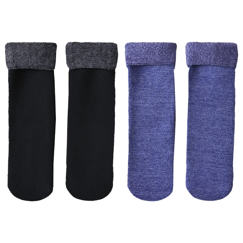 New Autumn and Winter Men's and Women's Socks Snow Socks Fleece-lined Thick Solid Color Tide Socks Wholesale Breathable Long Tube Two