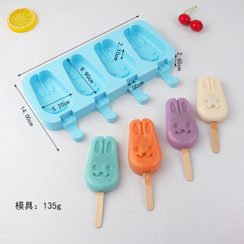 Rabbit Ice Cream Mold Household Homemade Smiley Face Ice Cream Cheese Stick Mold Fondant Silicone Popsicle Mold