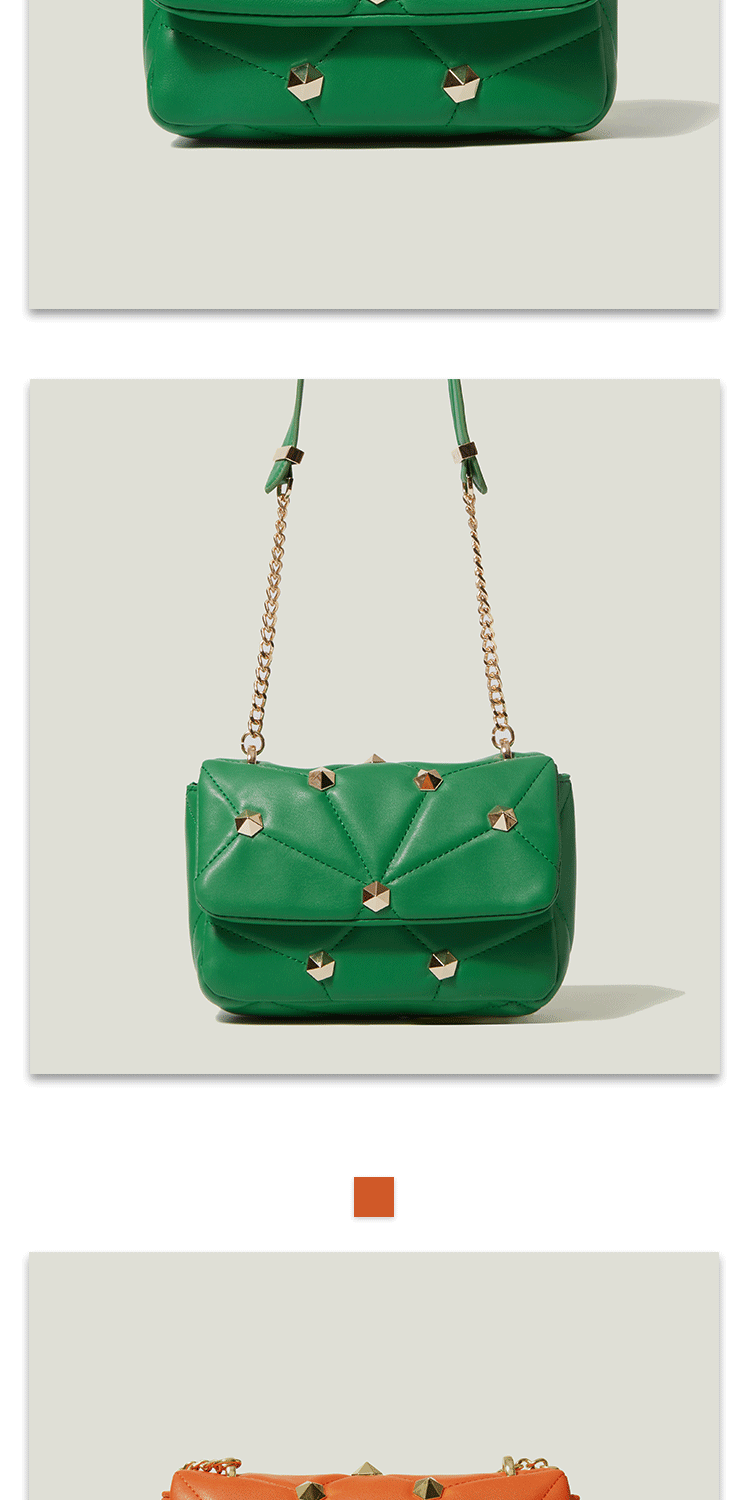 包包2021新款女包时尚菱格铆钉包小众设计软皮绗缝手提包女士za包