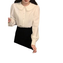 法式白色泡泡袖娃娃领衬衫女春秋衬衣设计感小众内搭打底长袖上衣