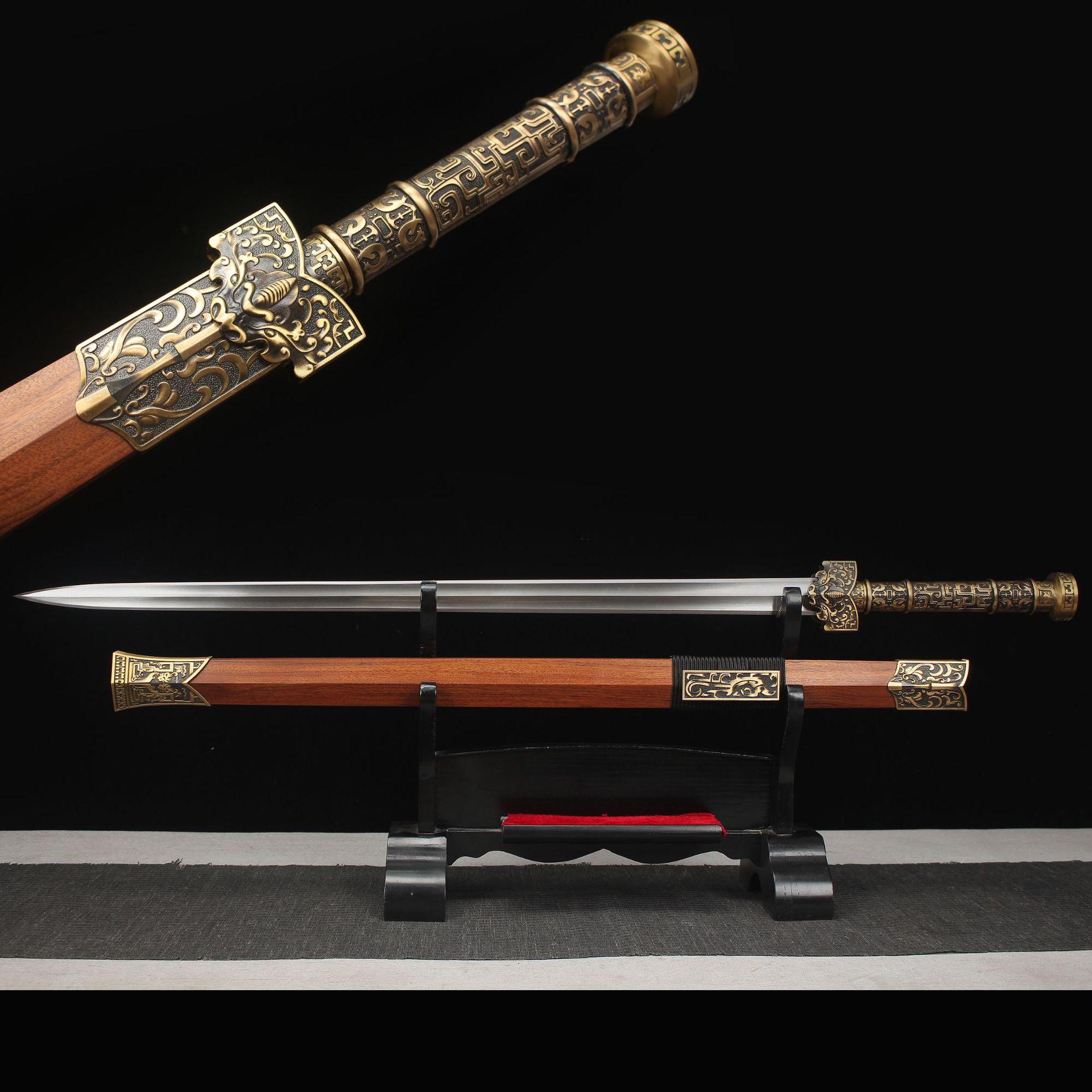 龙泉华影刀剑花纹钢汉剑铜柄宝剑赤壁剑收藏影视道具冷兵器未开刃