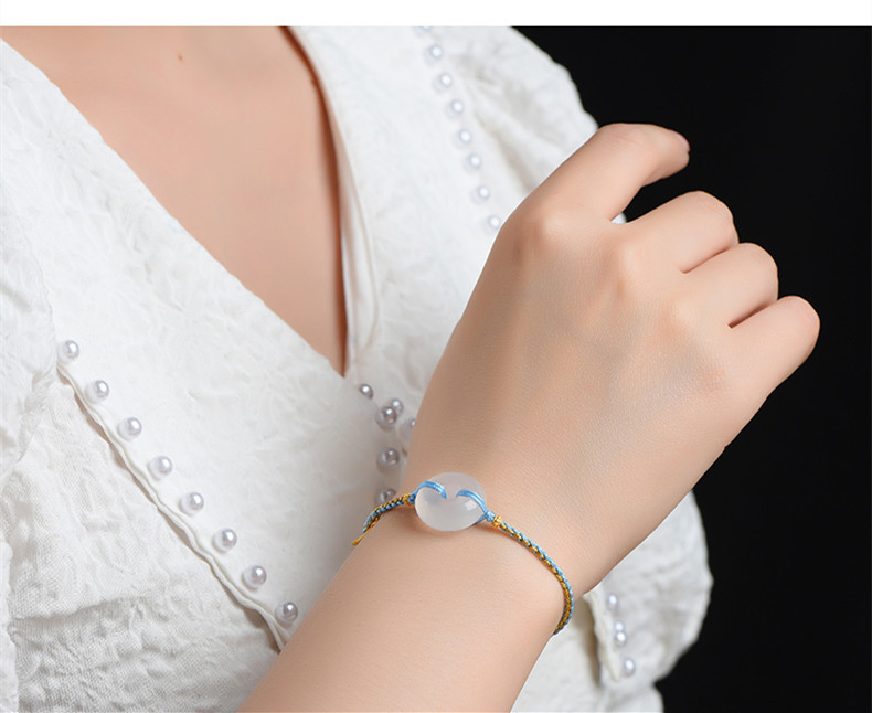 白玉髓面包扣手链diy女款手编绳 编织手绳送女友礼物小清新饰品