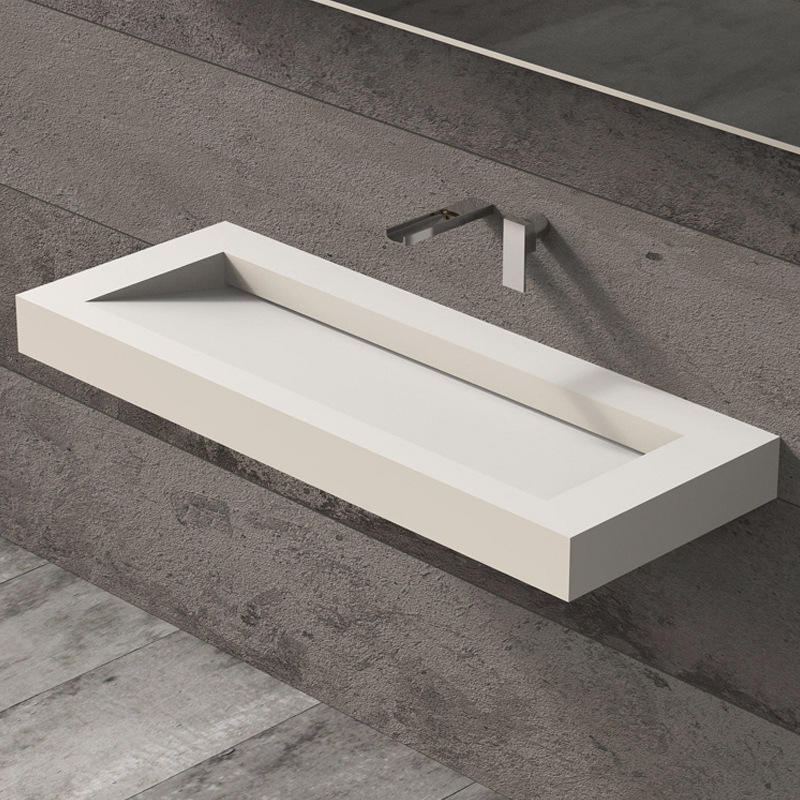 定制白色岩板一体台下盆人造大理石斜面洗手池洗脸面盆洗漱浴室柜