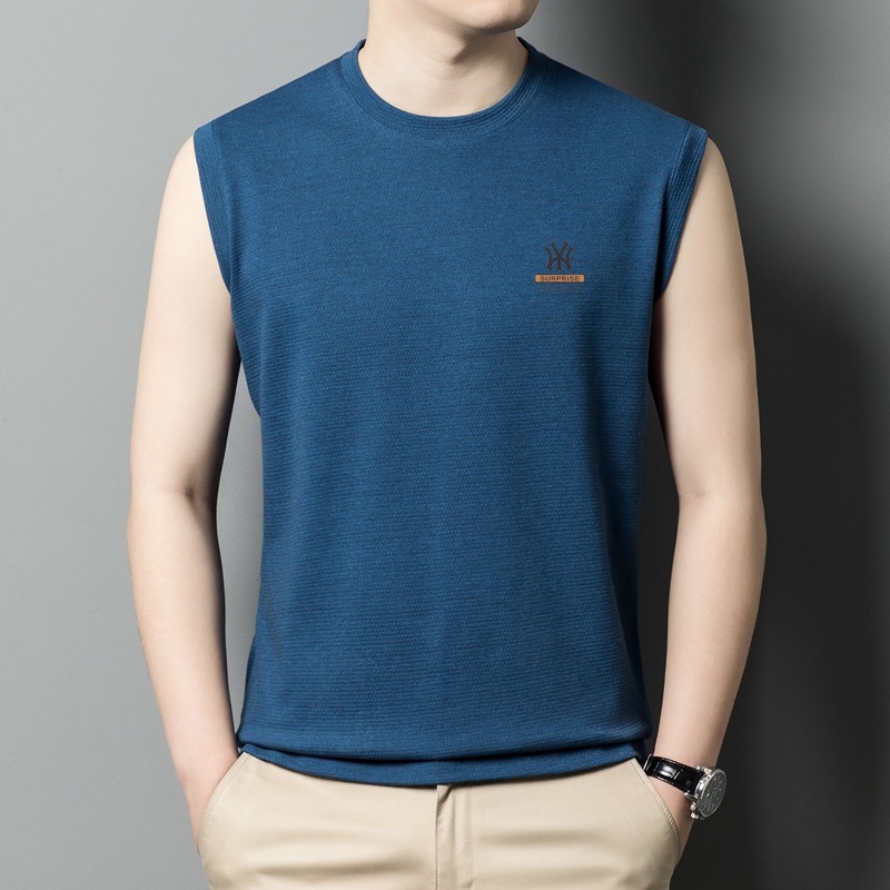新款男装马甲夏季短袖t恤男士纯色背心年轻男士印标空调衫潮牌批