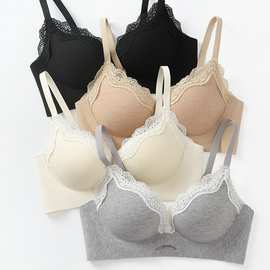 法式蕾丝边内衣女秋冬新款固定杯小胸聚拢显大细肩带防下垂文胸罩