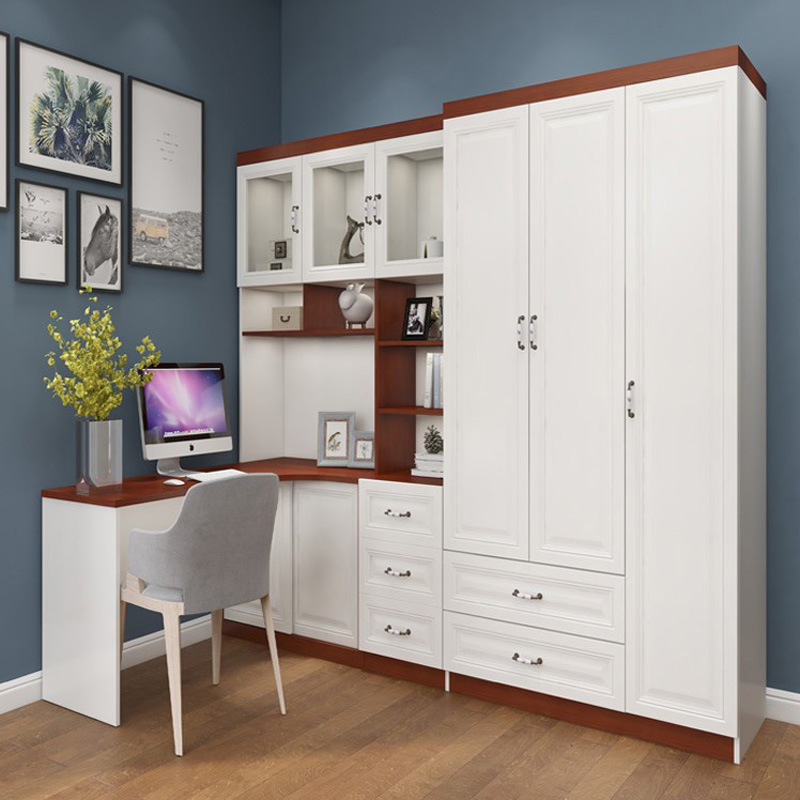 转角书柜电脑桌儿童书桌连体组合带衣柜书架学习桌一体储物柜桌子
