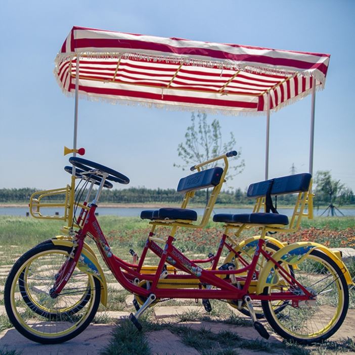 新款景区四轮一体轮联排自行车四人双排脚踏出租车亲子双人观光车