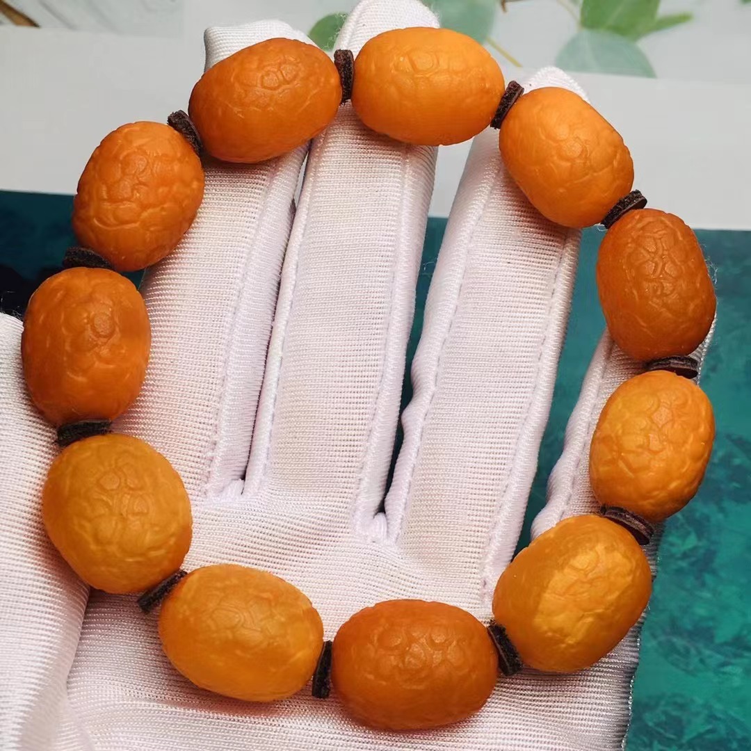 天然琥珀蜜蜡海漂籽原石手串蜡质浓郁纹理清晰颜色如图单圈手串