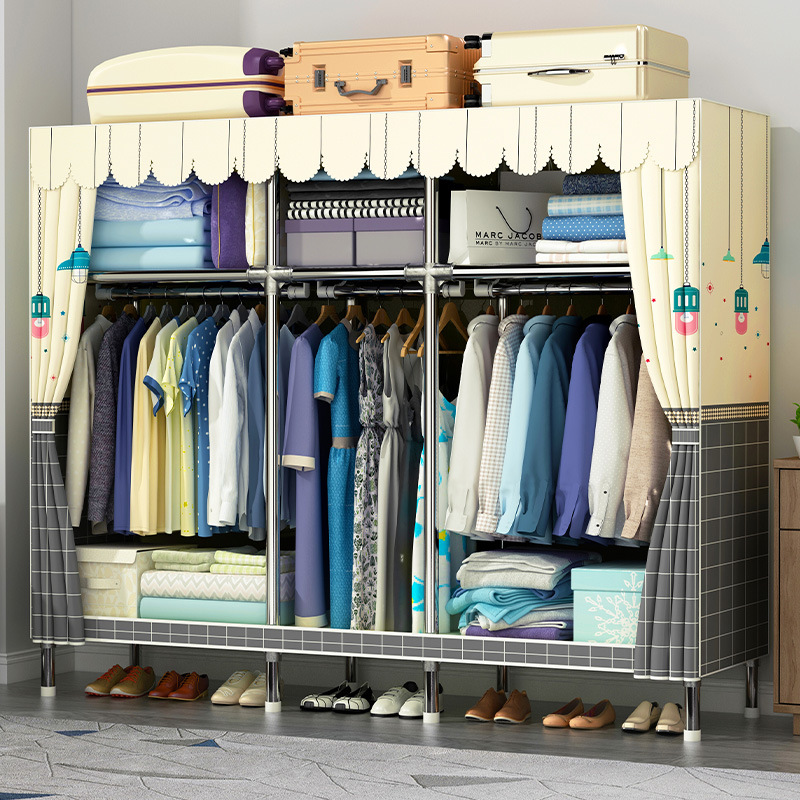 Simple Wardrobe Thickened Steel Pipe Reinforced Alloy Interface Cloth Wardrobe Simple Economical Assembly Storage Wardrobe
