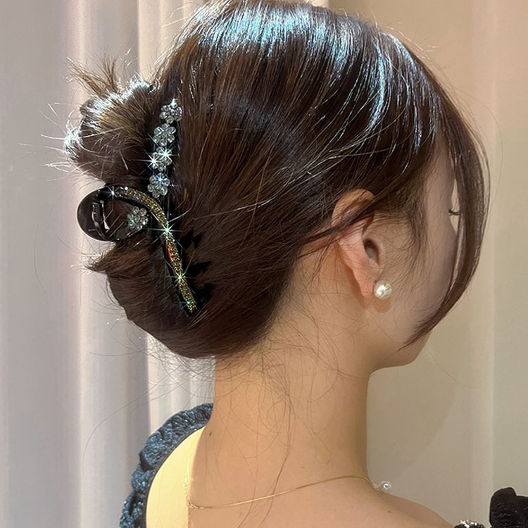 2024 New High-Grade Barrettes Back Head Updo Large Grip Female Rhinestone Graceful Online Influencer Clip Hair Accessories