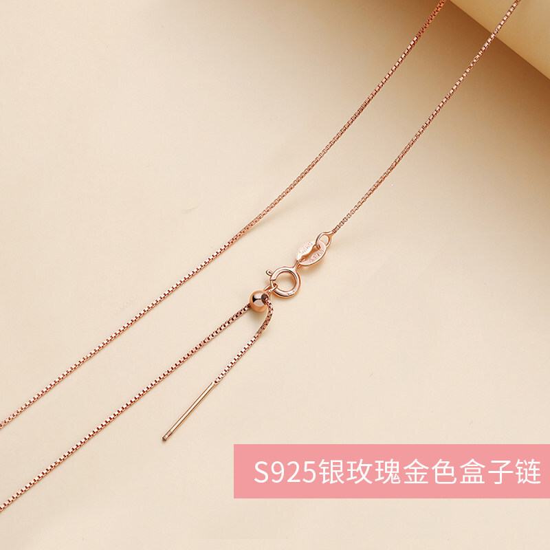 Universal Chain 925 Beaded Chain Word Female Short All-Match Necklace DIY Clavicle Chain Box Word Chain O-Shaped Chain Adjustable