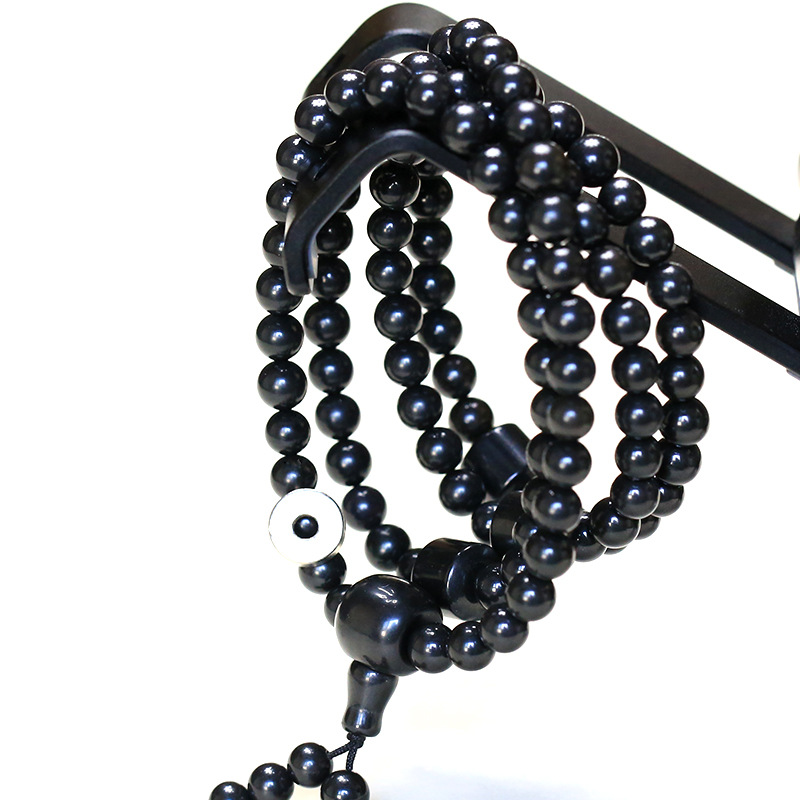 新疆淖毛湖天宝石黑金刚能量石佛珠6-12mm108颗念珠手持中强磁