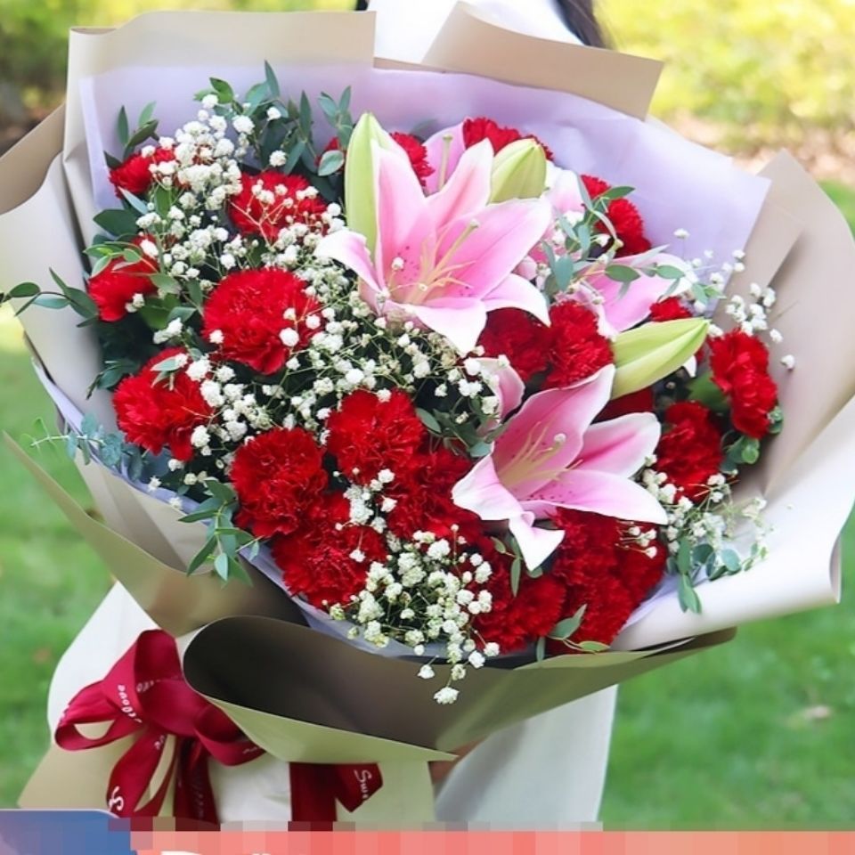 真花同城速递康乃馨鲜花花束百合花礼盒送妈妈长辈配送上门