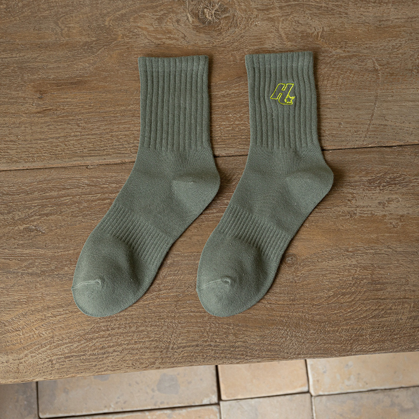 Zhuji Socks Men's Mid-Calf Length Sock Men's Embroidered Long Socks Men's Socks Autumn High-Top Long Socks Boys Sports Cotton Socks Men