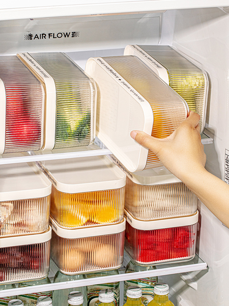Food Grade Draining Crisper Multi-Functional Light Luxury Crisper Refrigerator Kitchen Plastic Wrap Drain Box Storage for Going out