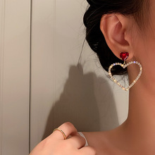 925银针韩国水晶镶钻爱心耳环网红气质设计耳钉大气创意时尚耳饰