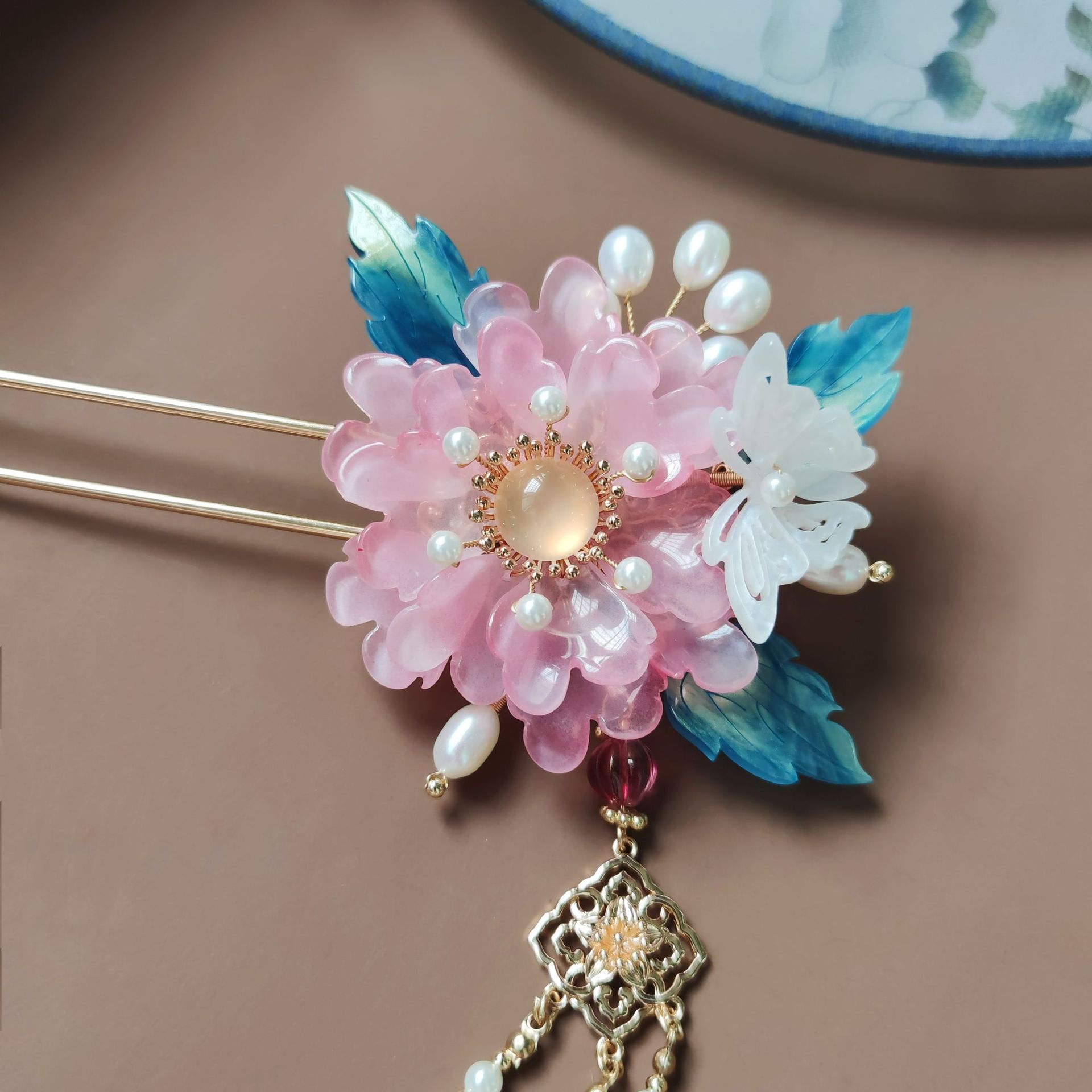 古之韵手工制作汉服发簪古装头饰古风饰品淡水珍珠牡丹花流苏发簪