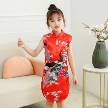 经典女童红色旗袍儿童孔雀六一演出服中国风过年童装演出服春夏季