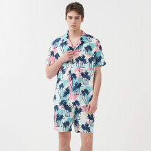 沙滩套装成人男士套装夏季两件套衬衫及短裤子泡温泉泳裤大码男装