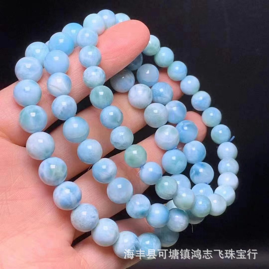 天然多米尼加海纹石手链龟背纹理清晰海洋之心手串diy配件半玉化