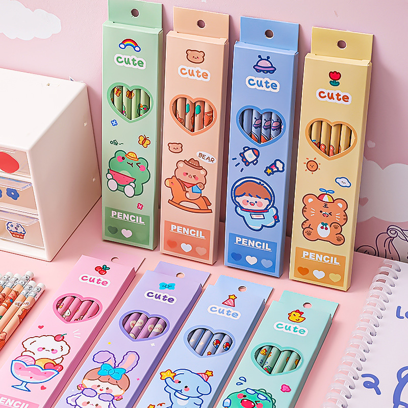 Cartoon High-Looking Student Stationery Boxed Pencil Children's School Supplies 6 Pcs Hb Special Pencil for Exam