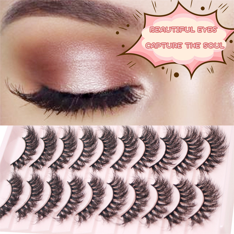 Dingsen False Eyelashes Factory Cross-Border Stable Supply Explosion 10 Pairs Set Thick Natural Curling Nude Makeup