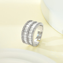 欧美创意多排公主方指环超闪锆石女士开口戒指时尚百搭跨境饰品