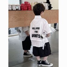 2024儿童夏季新款帅气宝宝短袖外套韩版字母印花立体男童衬衫